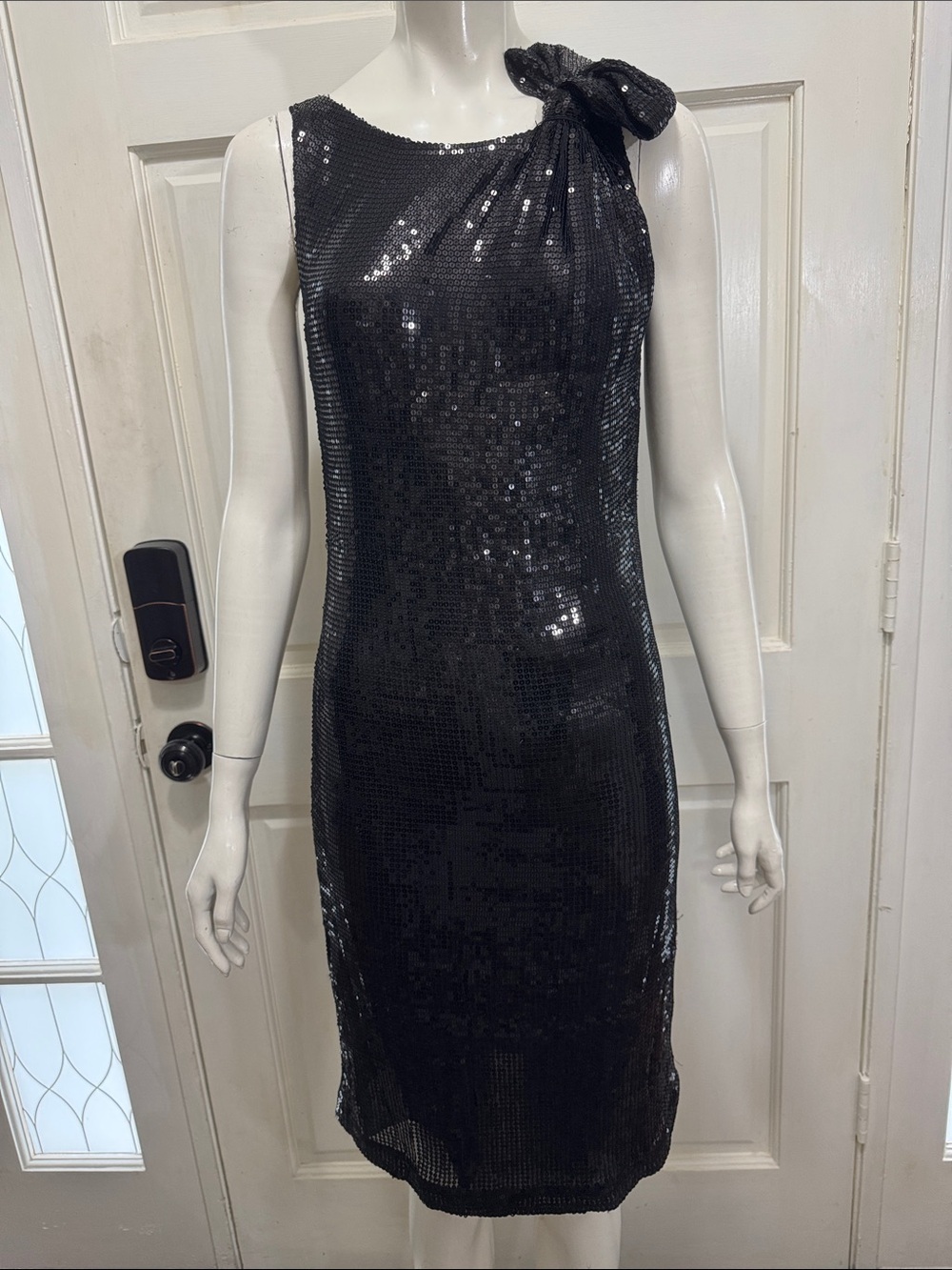 Tory Burch Black Sequin One-Shoulder Dress with Bow Size 4